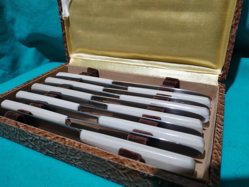 Caseta rara cu 10 cutite franceze Maison Renoult J. Thiroux, anii 1920